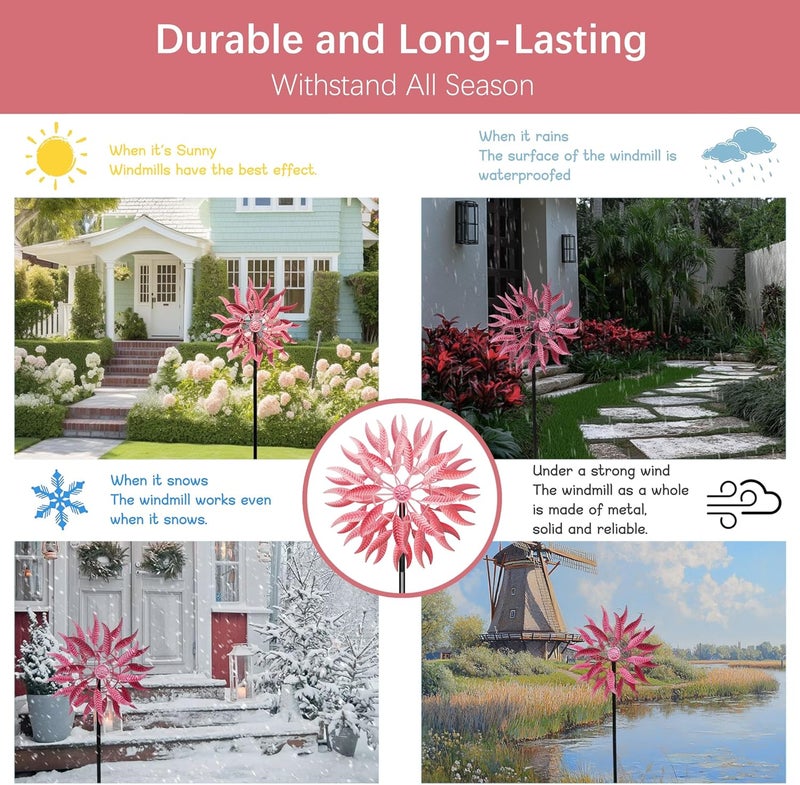 SenflameLarge Outdoor Metal Wind Spinner,Two-Way Wind Sculptures,360 Degrees Kinetic Wind Spinners Yard Art Decor for Patio, Lawn & Garden 63 * 13.4 Inches - Image 4
